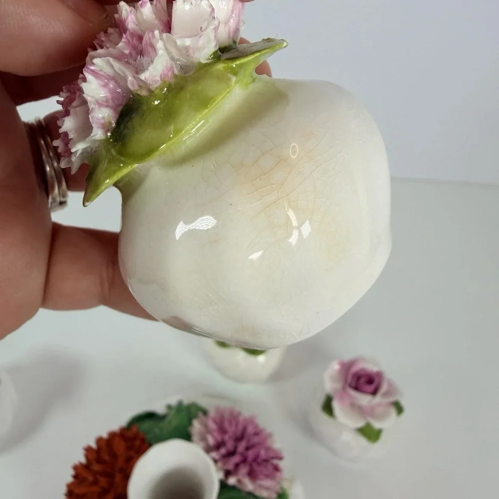 Bone‎ China Salt & Pepper Shakers And Candle Holder Set Carbation & Roses Radnor